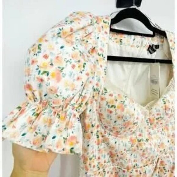 Lavish Alice Dress Size 8 Puff Sleeve Lace Trim Midi NWT $250 - Picture 4 of 9